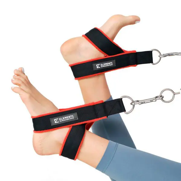 ELEMENTS Small Double Loop Straps, in use, black with orange fleece lining