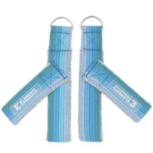 ELEMENTS Small Y loop straps wide for Pilates and Gyrotonic method blue rainbow and white with beige cotton lining