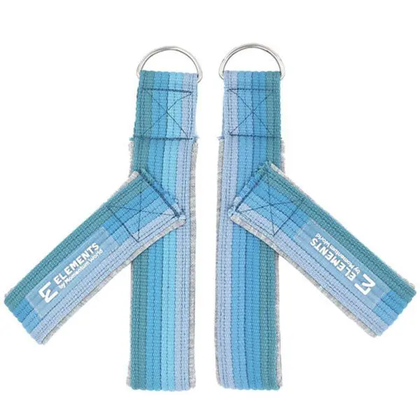 ELEMENTS Small Y loop straps wide for Pilates and Gyrotonic method blue rainbow and white with beige cotton lining