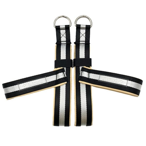 ELEMENTS Pilates Foot Y loop straps wide black and white with beige neoprene lining
