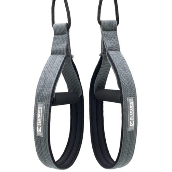 Pilates Loop Roll Straps, grey ribbon with black neoprene lining and rope connection