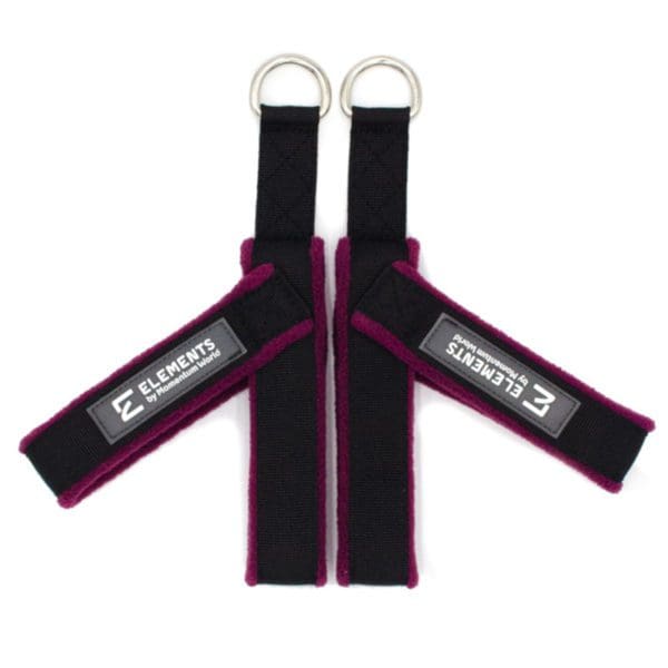 ELEMENTS Small Y loop straps for Pilates and Gyrotonic method black with purple fleece lining